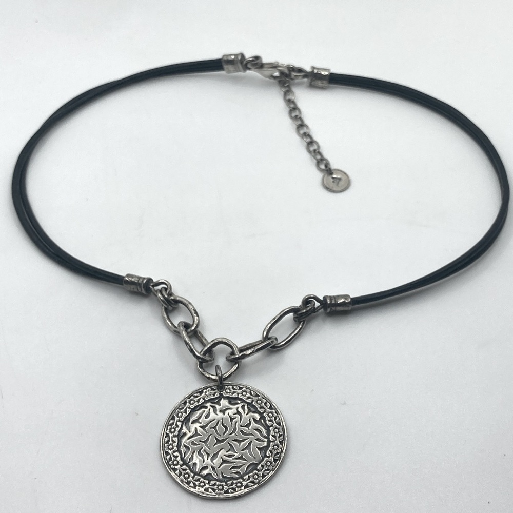 SILPADA Sterling N1711 Floral Medallion Pendant & Clasp Leather Cord Necklace
